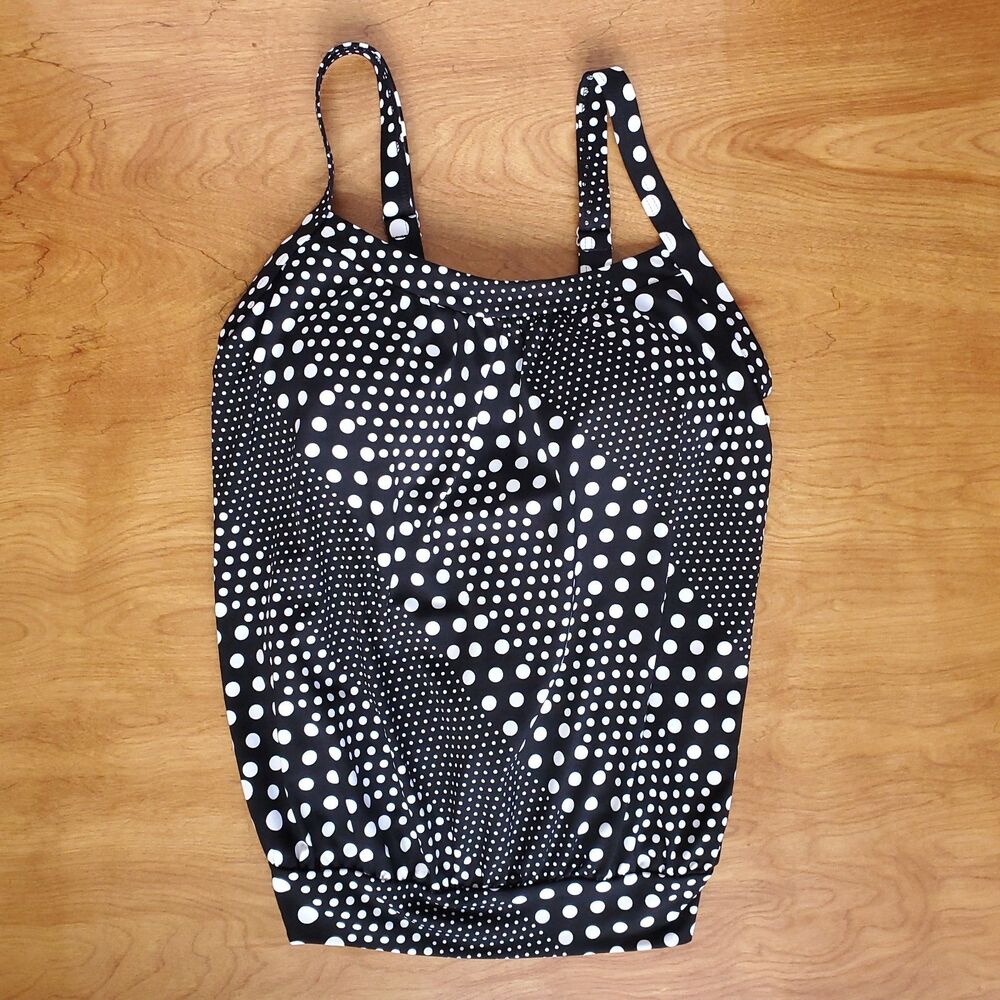 Lands End Tankini Swim Top 4 DD Black White Polka Dot Blouson 4DD 522698
